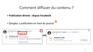 Comment diffuser du contenu ?
> Publication directe : depuis Facebook
• Épinglez 1 publication en haut du journal
45
 