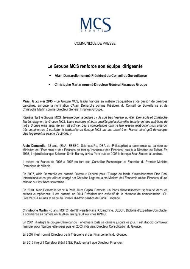 communiqué nomination mcs