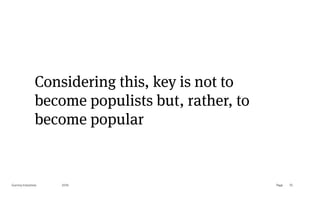 Page
Gummy Industries 70
Considering this, key is not to
become populists but, rather, to
become popular
2019
 