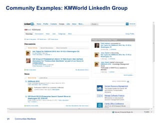 Community Examples: KMWorld LinkedIn Group Communities Manifesto 