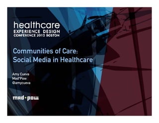 Communities of Care:
Social Media in Healthcare
Amy Cueva
Mad*Pow
@amycueva
    y
 