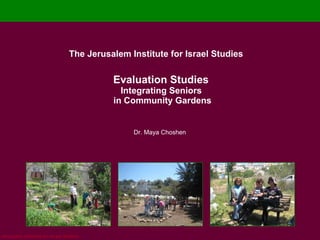Evaluation Studies  Integrating Seniors  in Community Gardens The Jerusalem Institute for Israel Studies Dr. Maya Choshen 