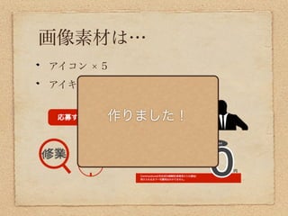 画像素材は…
アイコン   5
アイキャッチ      5


           作りました！
 