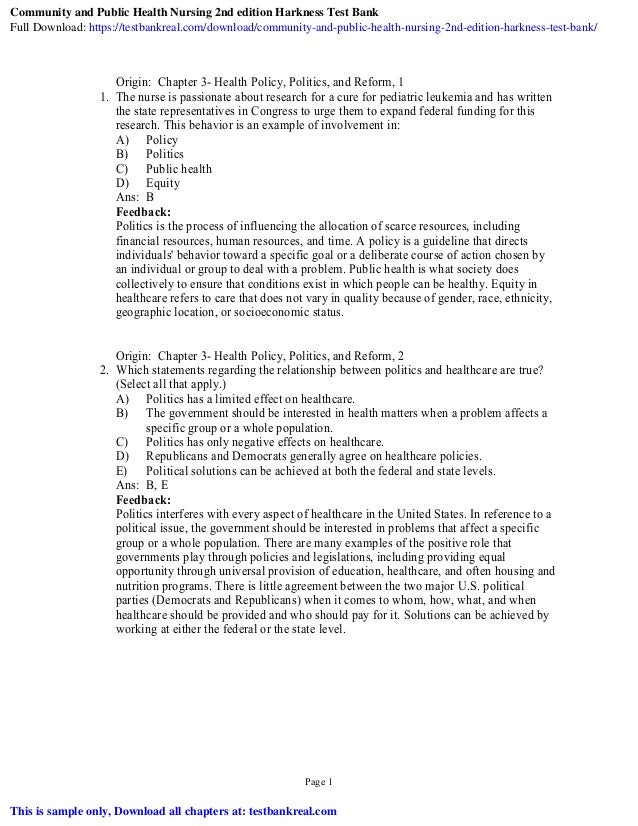 Munity And Public Health Nursing 2nd Edition Harkness Test Bank