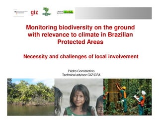 Monitoring biodiversity on the ground
 with relevance to climate in Brazilian
            Protected Areas

Necessity and challenges of local involvement

                  Pedro Constantino
               Technical advisor GIZ/GFA




                                           09.03.2012   Seite 1
 