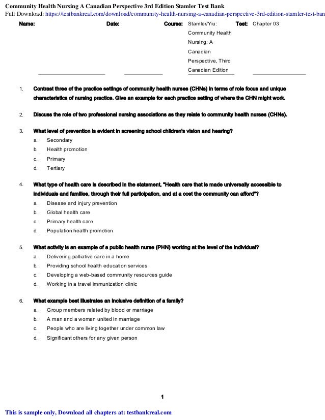 Community Health Nursing A Canadian Perspective 3rd Edition