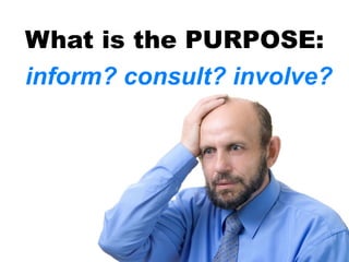 What is the PURPOSE: inform? consult? involve? 