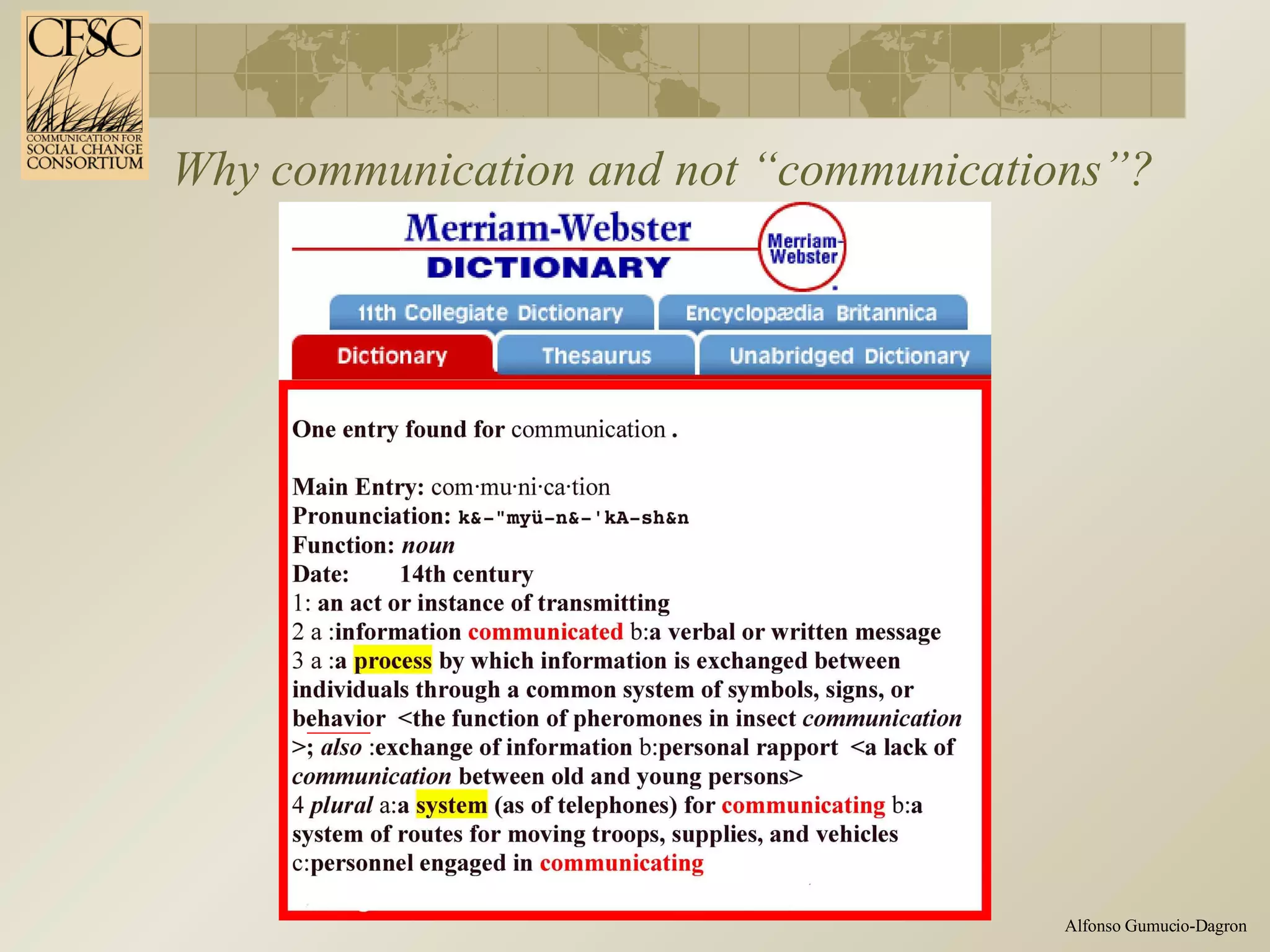 Why communication and not “communications”? 