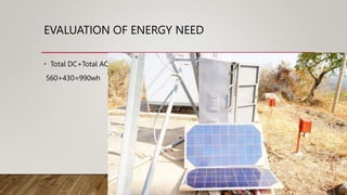 EVALUATION OF ENERGY NEED
• Total DC+Total AC
560+430=990wh
 