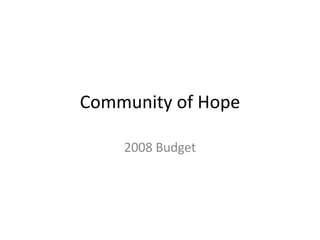 Community of Hope 2008 Budget 