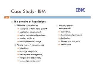 Case Study- IBM
              y
24


      The domains of knowledge :
                            g
        IBM core compe...
