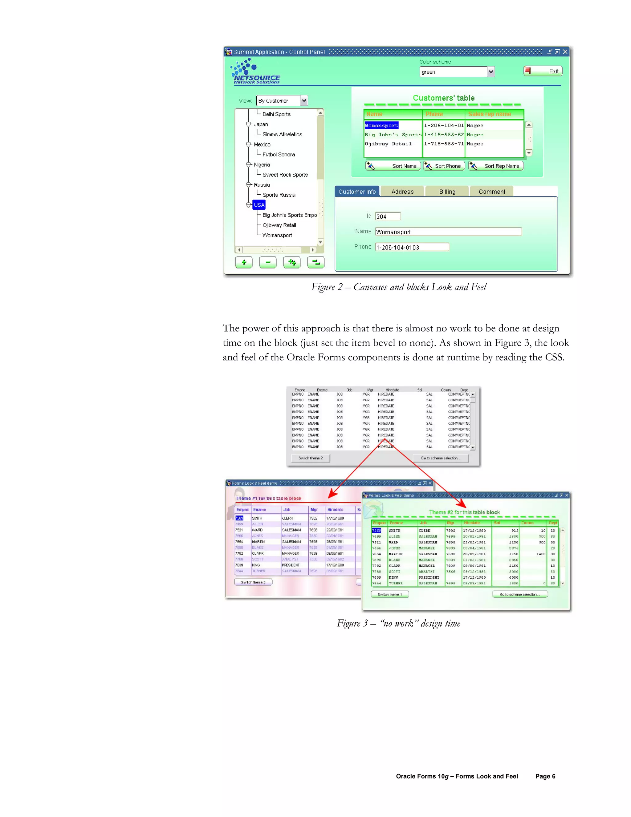 Figure 2 – Canvases and blocks Look and Feel


The power of this approach is that there is almost no work to be done at design
time on the block (just set the item bevel to none). As shown in Figure 3, the look
and feel of the Oracle Forms components is done at runtime by reading the CSS.




                           Figure 3 – “no work” design time




                                          Oracle Forms 10g – Forms Look and Feel   Page 6
 