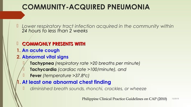 Community acquired pneumonia cpg 2016 | PPT | Lung and Respiratory ...