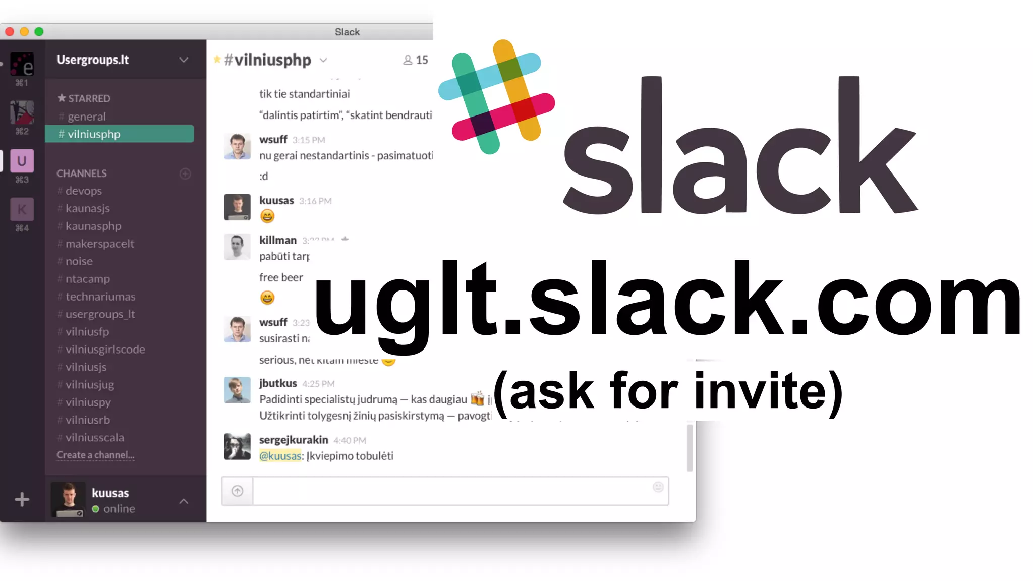 uglt.slack.com
(ask for invite)
 