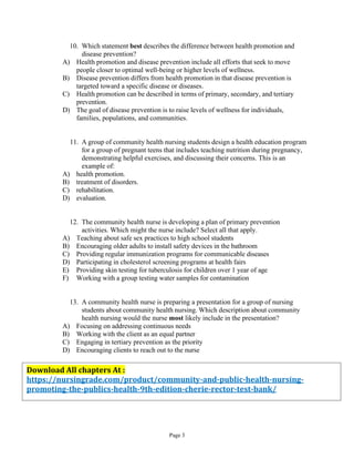 The Ninth Rector Community and Public Health Nursing Promoting the Public's Health ...