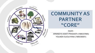 COMMUNITY AS
PARTNER
“CORE”
OLEH :
ARNINDYA KANTI PRASASTI (1906337665)
YOLINDA SUCILIYANA (1906338301)
 