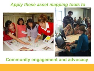 Apply these asset mapping tools to

Community engagement and advocacy

 