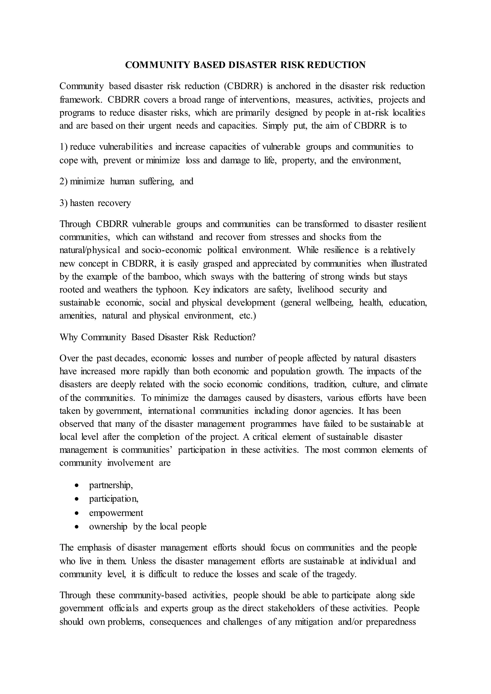 Community based disaster management | PDF