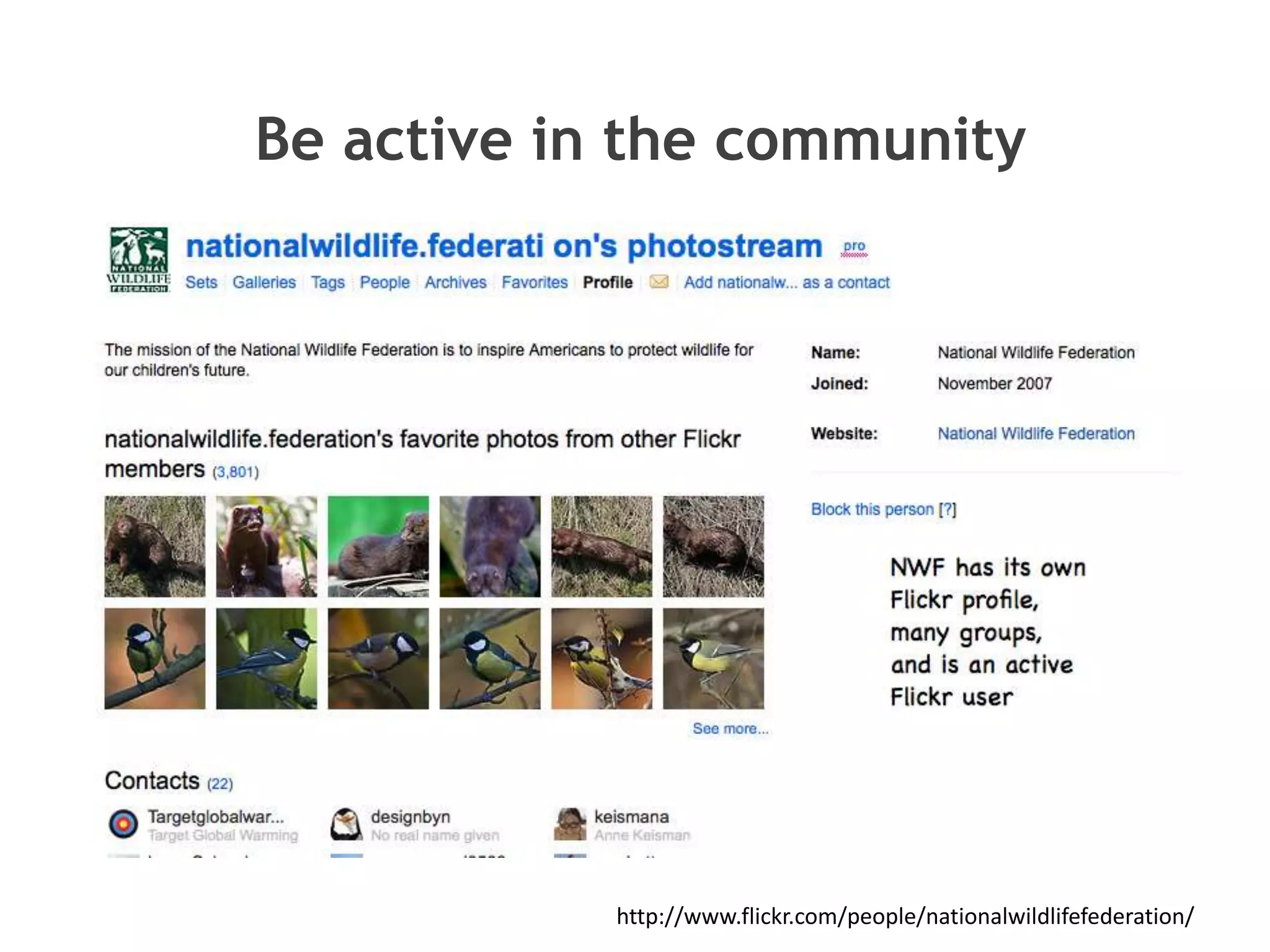 Be active in the communityhttp://www.flickr.com/people/nationalwildlifefederation/