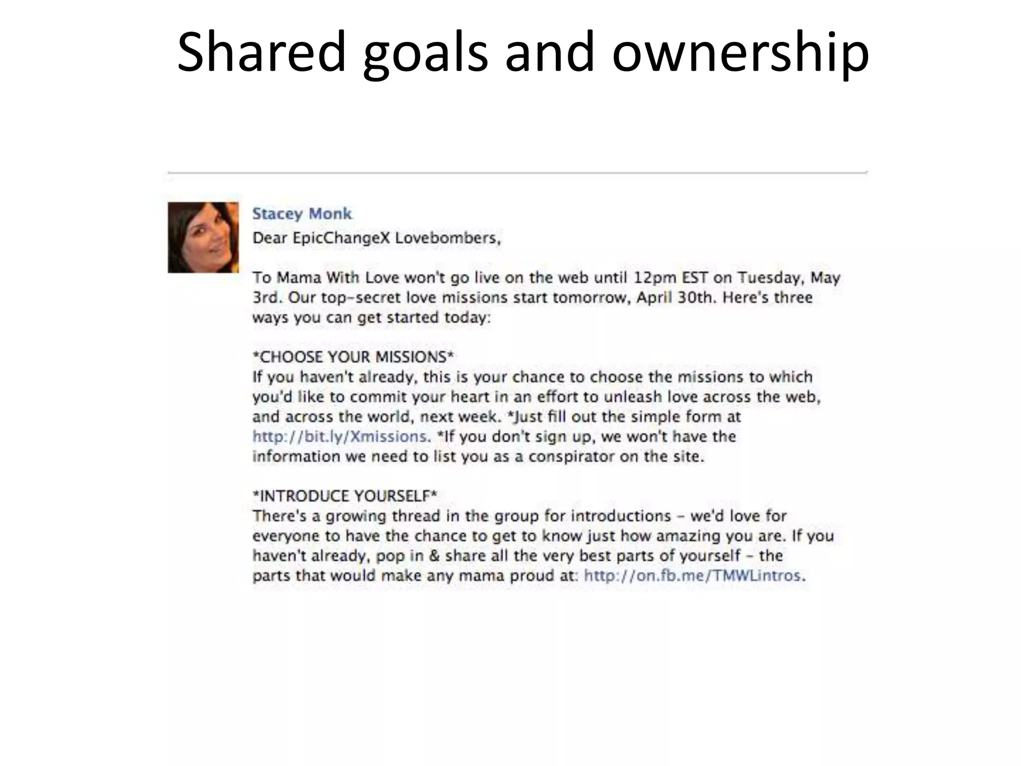 Shared goals and ownership