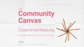 Ein Kurzüberblick über das Community Canvas
Community
Canvas
Das
Zusammenfassung
May 2017 – Version 1.0 – Übersetzung von Tanja Laub
 