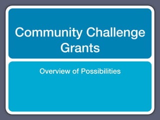 Community Challenge
     Grants
   Overview of Possibilities
 
