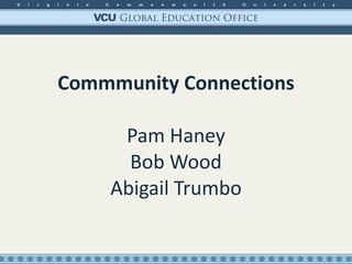 Commmunity Connections Pam Haney Bob Wood Abigail Trumbo 