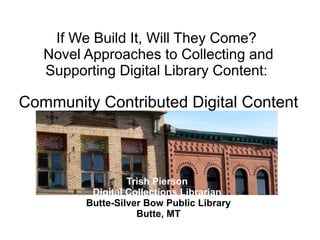 If We Build It, Will They Come?  Novel Approaches to Collecting and Supporting Digital Library Content:  Community Contributed Digital Content Trish Pierson  Digital Collections Librarian  Butte-Silver Bow Public Library Butte, MT 