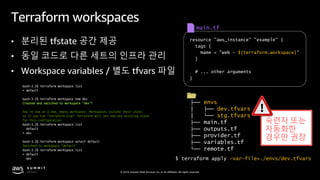 Terraform을 기반한 AWS 기반 대규모 마이크로서비스 인프라 운영 노하우 - 이용욱, 삼성전자 :: AWS Summit Seoul 2019