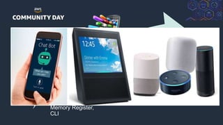 © 2018, Amazon Web Services, Inc. or its Affiliates. All rights reserved.
1st Gen:
Punch Card,
Memory Register,
CLI
2nd Gen:
Pointers &
Sliders
3rd Gen:
Touch
Screen
4th Gen:
Conversational
Interface
 