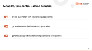 47
01
02
03
create automation with natural language prompt
generative content extraction and generation
generative support in automation parameters configuration
Autopilot, take control – demo scenario
 