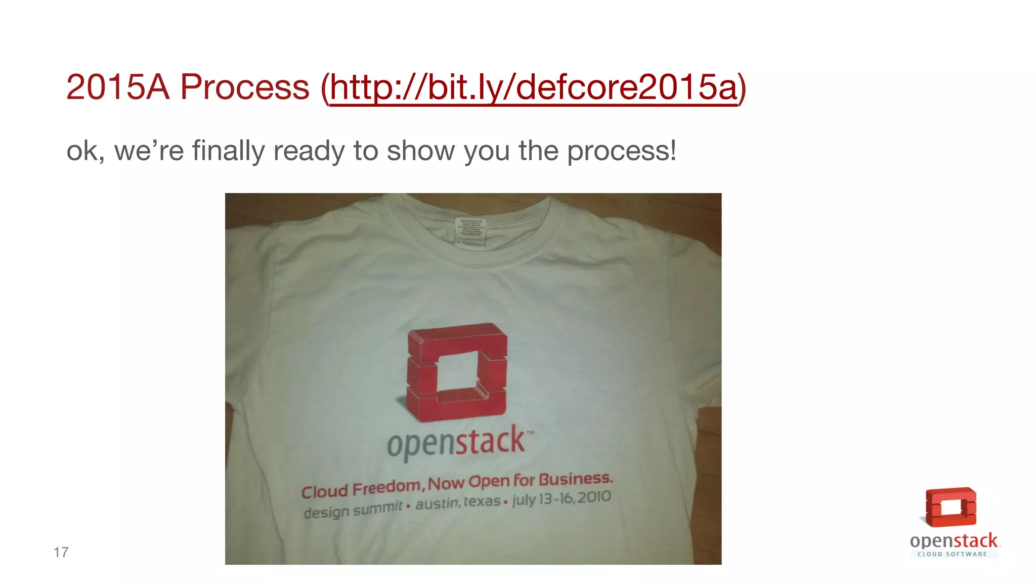 17
2015A Process (http://bit.ly/defcore2015a)
ok, we’re finally ready to show you the process!
 
