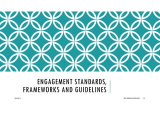 ENGAGEMENT STANDARDS,
FRAMEWORKS AND GUIDELINES
2016/04/10 NEXT GENERATION CONSULTANTS 33
 