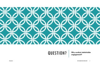 QUESTION? Why conduct stakeholder
engagement?
2016/04/10 NEXT GENERATION CONSULTANTS 4
 