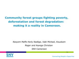 Community forest groups fighting poverty,  deforestation and forest degradation:   making it a reality in Cameroon. Nzoyem Maffo Horly Nadège, Vabi Michael, Kouokam Roger and Asanga Christian  SNV Cameroon 
