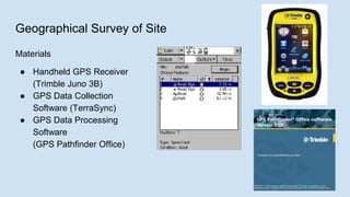 Geographical Survey of Site
Materials
● Handheld GPS Receiver
(Trimble Juno 3B)
● GPS Data Collection
Software (TerraSync)...