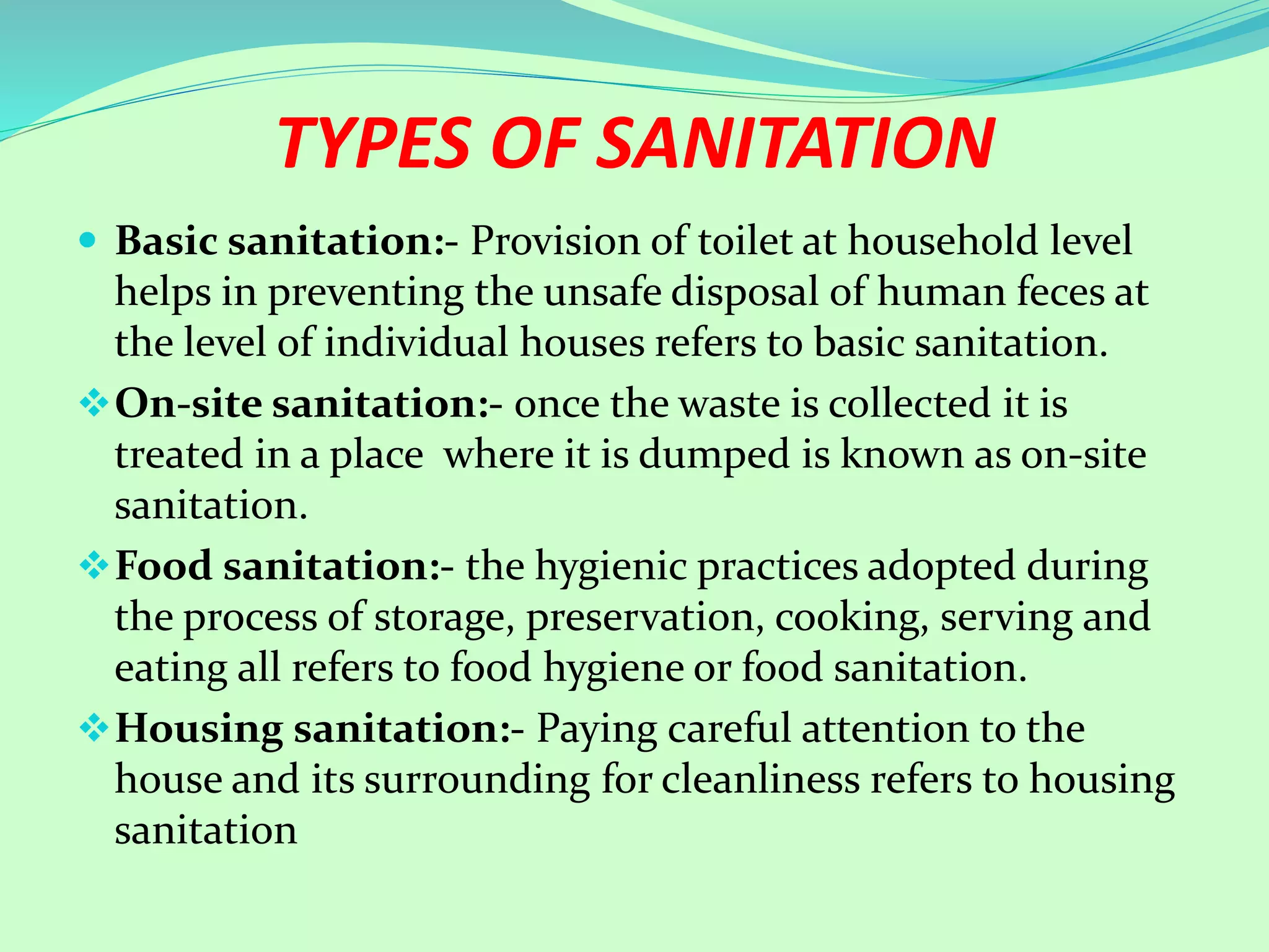 Basic Sanitation Example ENVIRONMENTAL SANITATION HEALTH EDUCATION VITAL STATISTICS | PPTX