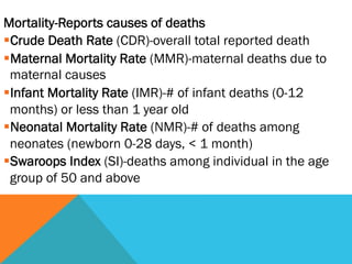 INFANT MORTALITY RATE (IMR)


IMR = # of infant deaths                 x   1000
     ---------------------------------
   ...