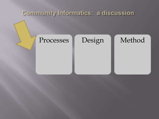Community Informatics:  a discussion 