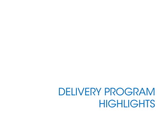 DELIVERY PROGRAM
HIGHLIGHTS
 
