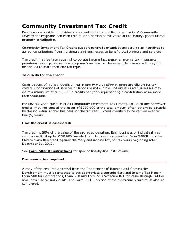 Community Investment Tax Credit