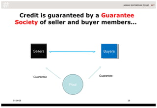 Credit is guaranteed by a  Guarantee Society  of seller and buyer members...  Buyers 10/06/09 Pool Guarantee Guarantee Sellers 