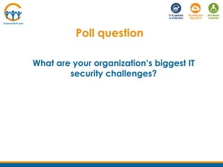 What are your organization’s biggest IT
security challenges?
Poll question
 