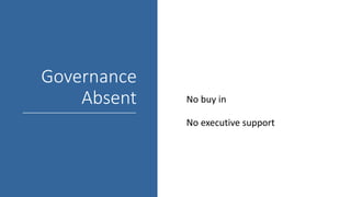 Governance
Absent No buy in
No executive support
 