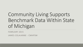 Community Living Supports
Benchmark Data Within State
of Michigan
FEBRUARY 2015
JAMES COLAIANNE - CMHPSM
 