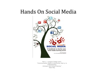 Hands On Social Media
Community Management
Part 1 – Langara College 2015
“Communication leads to community, that is, to
understanding,
intimacy, and mutual valuing.”
Rollo May
 