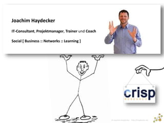 © 2014 Joachim Haydecker - http://haydecker.de
Joachim Haydecker
IT-Consultant, Projektmanager, Trainer und Coach
Social [...