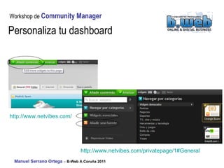 Personaliza tu dashboard http:// www.netvibes.com / privatepage /1#General   http://www.netvibes.com/   
