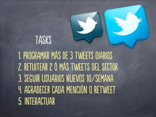 tAS
1. PGrAR ás  3 TwEtS IaRS
2. RUiTR 2 ó ás wEeT DeL EOr
3. SUiR SuAOs ES 1/sENa
4. AAdER CA MCión  ReTwEt
5. InrAcaR
 