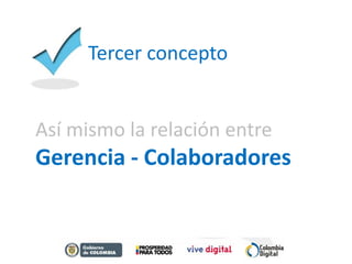 Así mismo la relación entre
Gerencia - Colaboradores
Tercer concepto
 